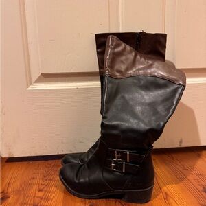 Two-Tone Leather Knee-High Boots
